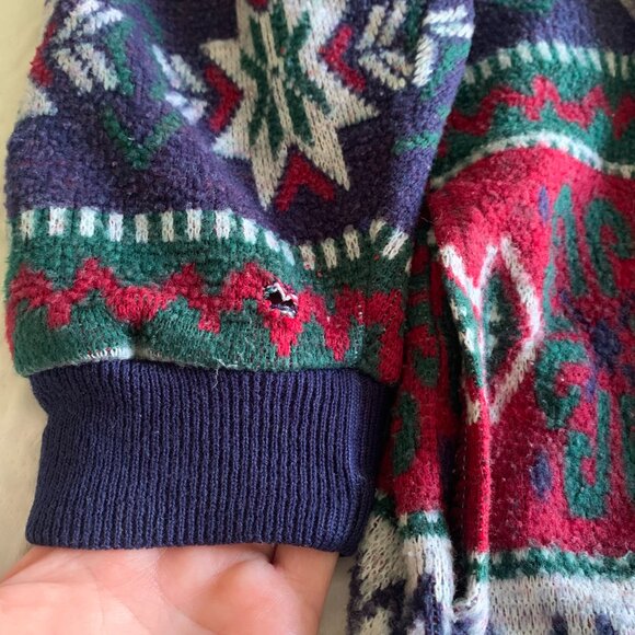 90s Vintage Bruttini Uomo Men's Geometric Mock Neck 3/4 Zip Fleece Sz Large - Picture 16 of 17